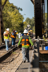 railroad bridge construction workers
