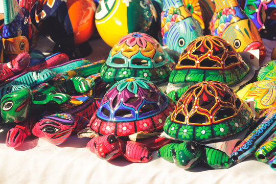 Turtles and fishes colorful handicrafts