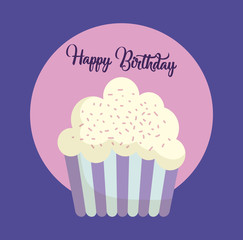 happy birthday card with cupcake icon. colorful design. vector illustration