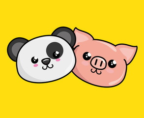 cute animals characters kawaii style vector illustration design