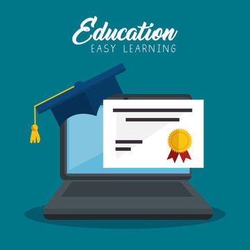 graduation diploma and laptop celebration icon vector illustration design