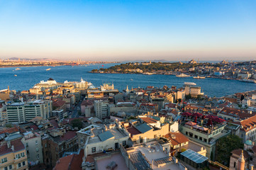 Aerial view of Karakoy and Beyoglu with view of Golden Horn Bay
