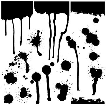 A set of ink blots of various shapes. Vector.