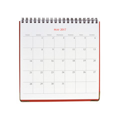 Calendar of May 2017 isolated on white background with clipping mask.
