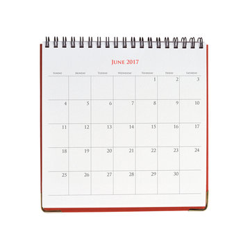 Calendar of June 2017 isolated on white background with clipping mask.
