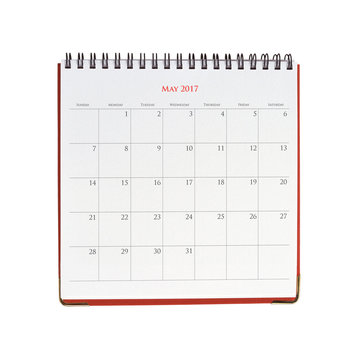 Calendar of May 2017 isolated on white background with clipping mask.
