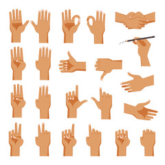 Male Hand Set of hands Men's in different gestures emotions 
palm,hand back, view and signs One to ten on white background isolated vector illustration