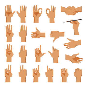 Male Hand Set of hands Men's in different gestures emotions 
palm,hand back, view and signs One to ten on white background isolated vector illustration