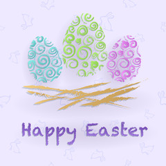 ПечатьHappy easter paper cut eggs on the seamless rabbit texture