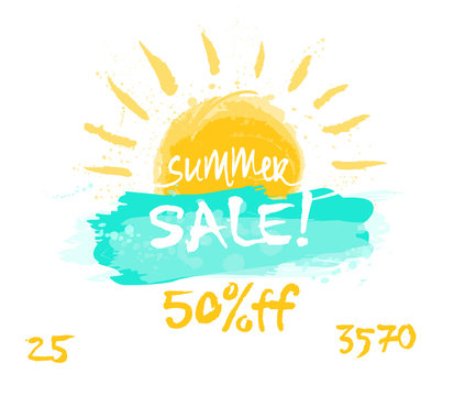 Banner discounts in the style of hand drawing. Template for advertising is a summer special offer, a sunshine sale.