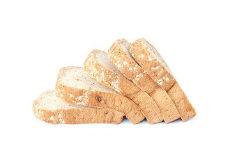 Closeup pile of wheat bread for breakfast with shadow isolated on white background with clipping path