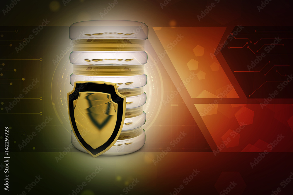 Poster 3d rendering database storage data base with protected shield