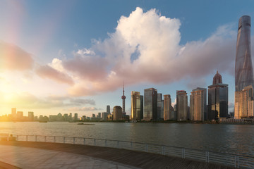 Shanghai Pudong buildings in the evening sun skyline