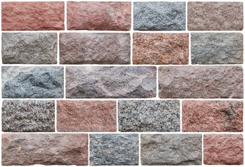 Nineteen rectangular granite roughly processed blocks for facing of walls of historical buildings.