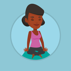 Woman meditating in yoga lotus pose.