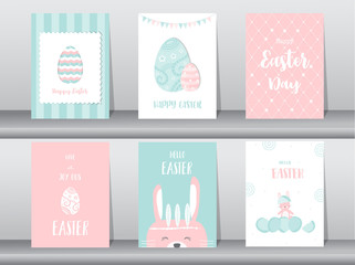 Set of Easter greeting cards,template,rabbits,eggs,Vector illustrations 