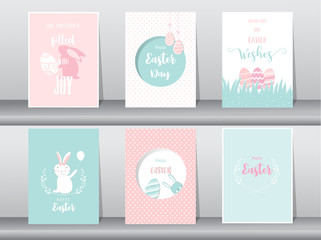 Fototapeta na wymiar Set of Easter greeting cards,template,rabbits,eggs,Vector illustrations 