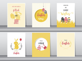 Set of Easter greeting cards,template,rabbits,eggs,Vector illustrations 
