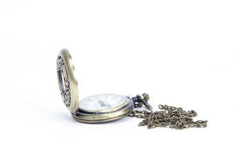 old vintage pocket watch isolated on white