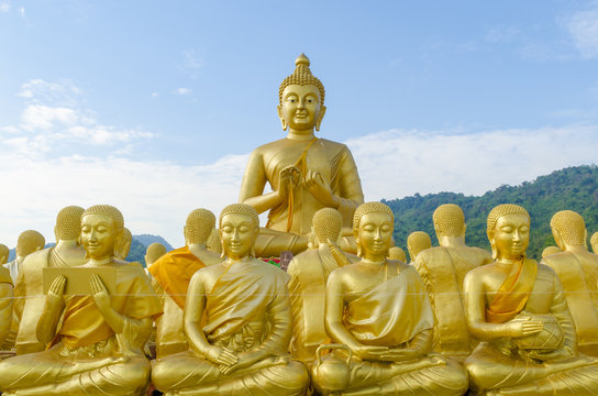 buddha image with 1250 disciples statue, Nakhonnayok, Thailand