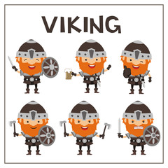 Set vikings in cartoon style. Collection isolated viking in different poses on white background. - 142302366