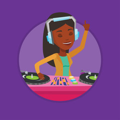 DJ mixing music on turntables vector illustration.