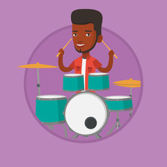 Man playing on drum kit vector illustration.