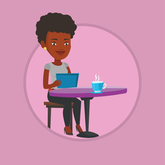 Woman surfing in the social network in cafe.