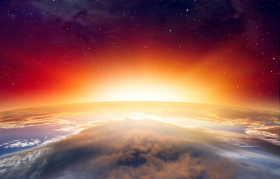 Planet Earth with a spectacular sunset. ."Elements of this image furnished by NASA"