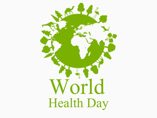 Green planet earth. Animals on the planet. World health day. Vector illustration