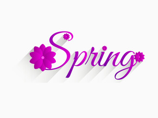 Spring, the inscription with flowers and a long shadow. Vector illustration