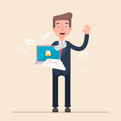 Manager or businessman receives many emails .