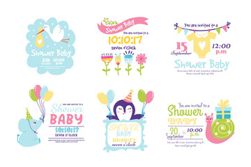 Baby shower badge happy mothers day insignias logotype sticker stamp icon frame and card design doodle vintage hand drawn element vector illustration.