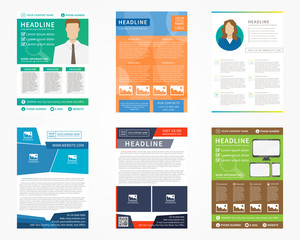 Collection (set) of flyer, leaflets, poster vector templates in A4 size. Colorful concept graphic design.
