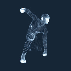 Athlete at Starting Position Ready to Start a Race. Human Body Wire Model.