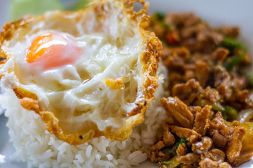 Flied basil leaf with rice