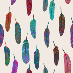 Seamless pattern with colorful feathers, eps10 vector