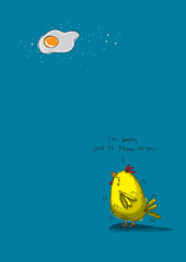 Cute cartoon chicken and fried egg - 142310514