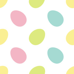 Painting egg Painted shell set. Happy Easter Light Color Seamless Pattern Wrapping paper, textile template. White background. Flat design.