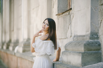 brunette in a dress