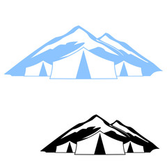 Logo of the tent in the mountains.