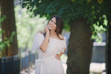 brunette in a dress