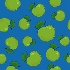 Seamless Pattern of Apple, Fruit Berry Pattern on Blue Background, Vector Illustration
