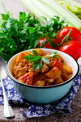 Vegan Irish Stew with Vegetables and tofu
