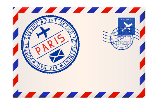 International air mail envelope from PARIS. With round blue postal stamp