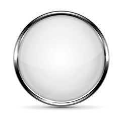 White glass button with metal frame