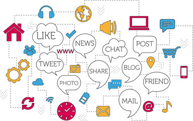 Flat line design concept - Social Media, Marketing, Icon © elaborah