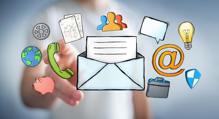 Businessman touching manuscript contact icon with his finger