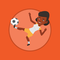 Soccer player kicking ball vector illustration.