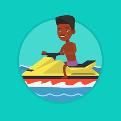 African man training on jet ski in the sea.
